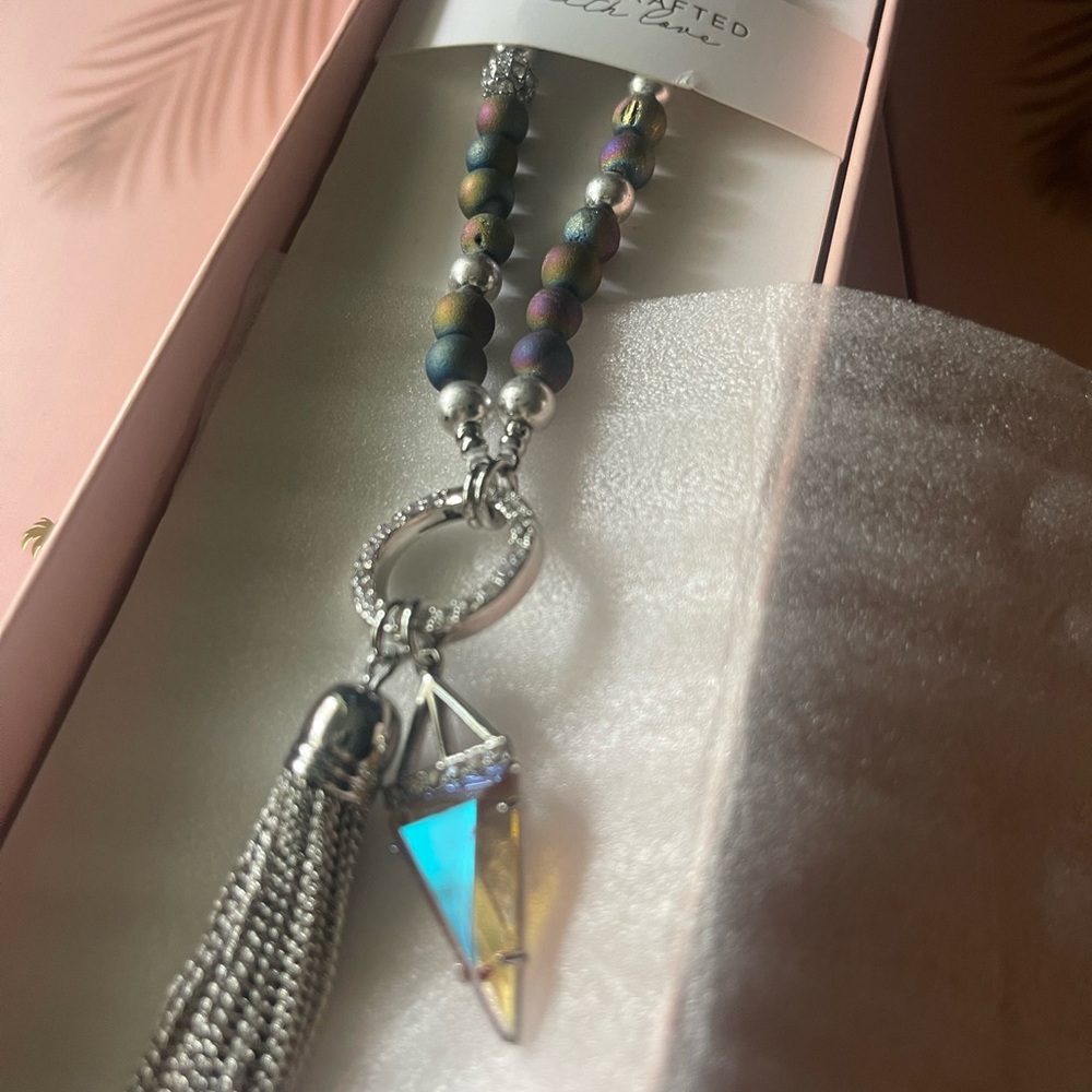 Silver Beaded Necklace with Tassel Pendant